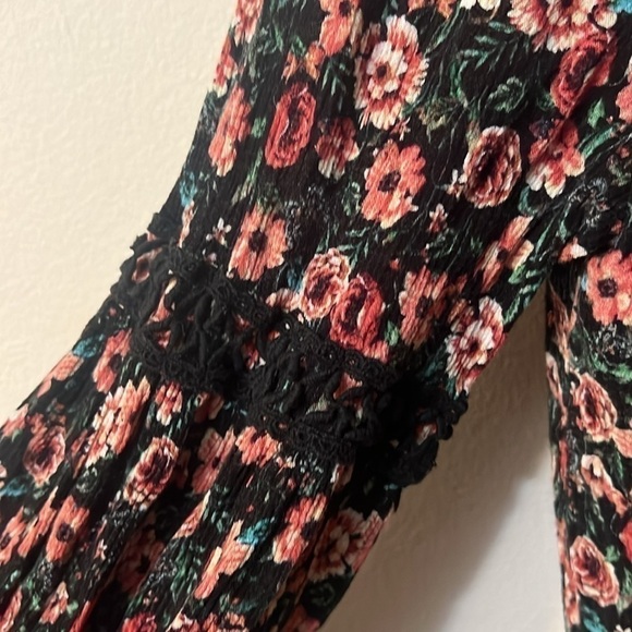 Nina Leonard mini floral red and black dress relax loose size M Y2k boho - Picture 3 of 9